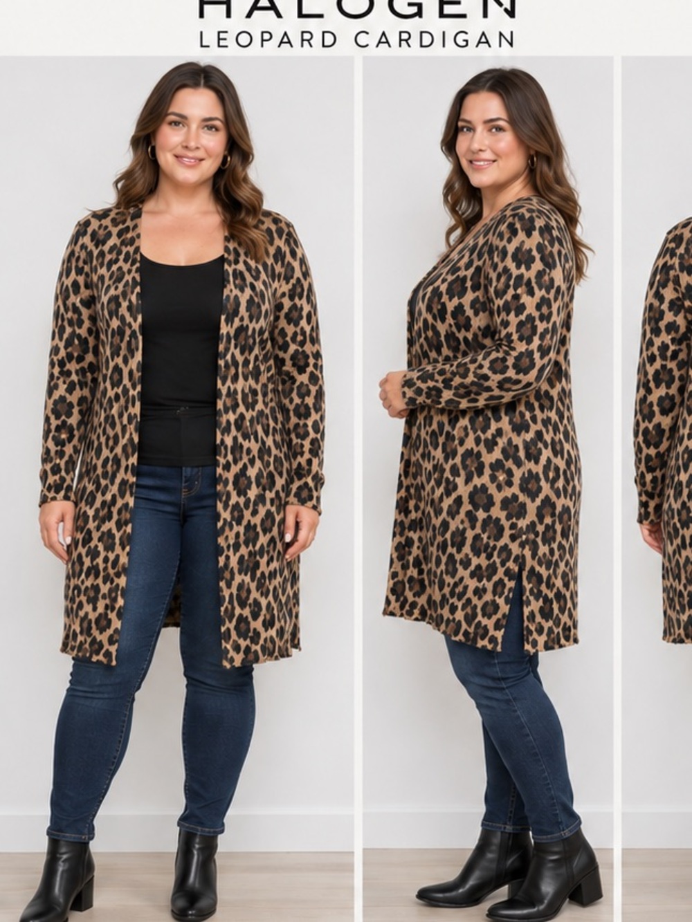 Halogen Leopard Print Long Cardigan Jacket - Brown & Black